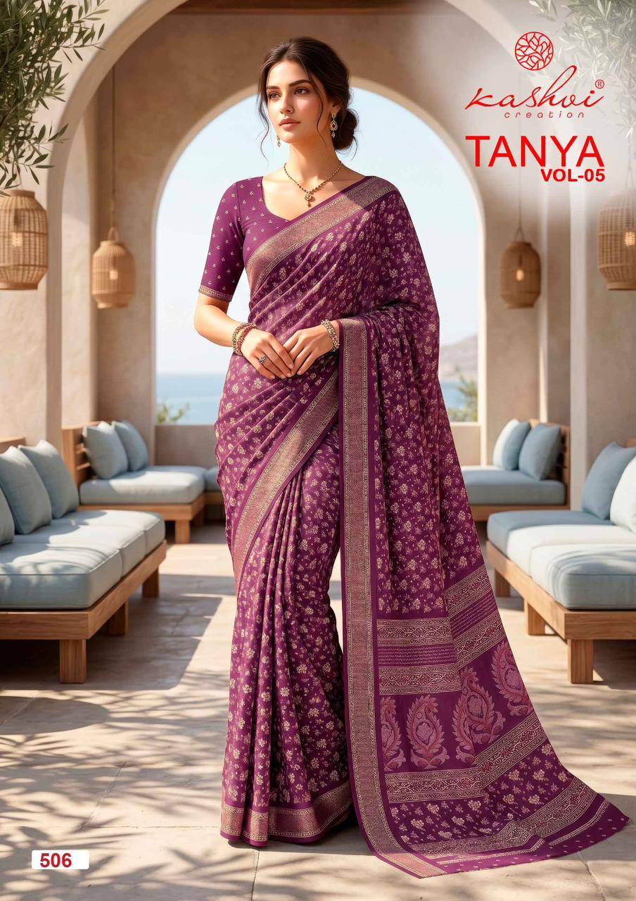 TANYA VOL 5 By KASHVI CREATION 501 To 508 SERIES  Indian Traditional Wear DULL MOSS VISCOSE sarees At Wholesale Price